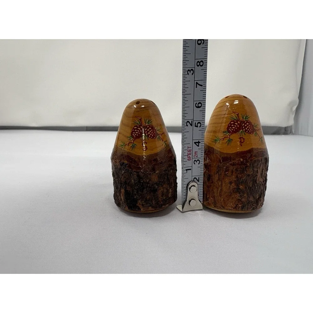 VTG Wooden Salt and Pepper Shakers Collector Set Wood Tree Bark Cheyenne Wyoming